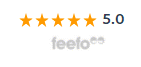 a screenshot of the 5 star rating with Feefo logo beneath