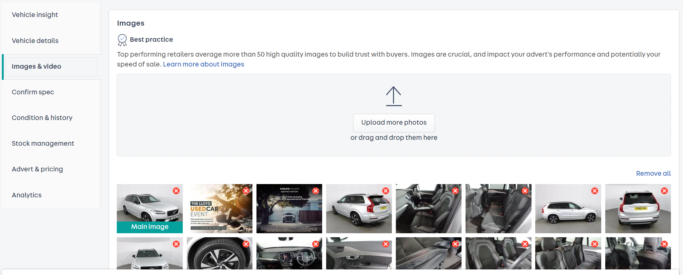 a screenshot of the page which manages images