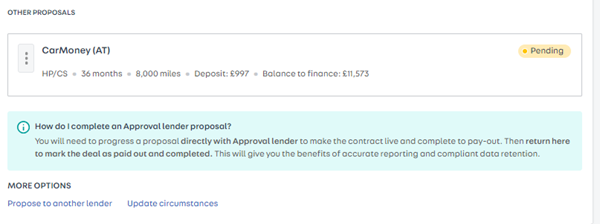 a screenshot from Portal to show an example of CarMoney's application