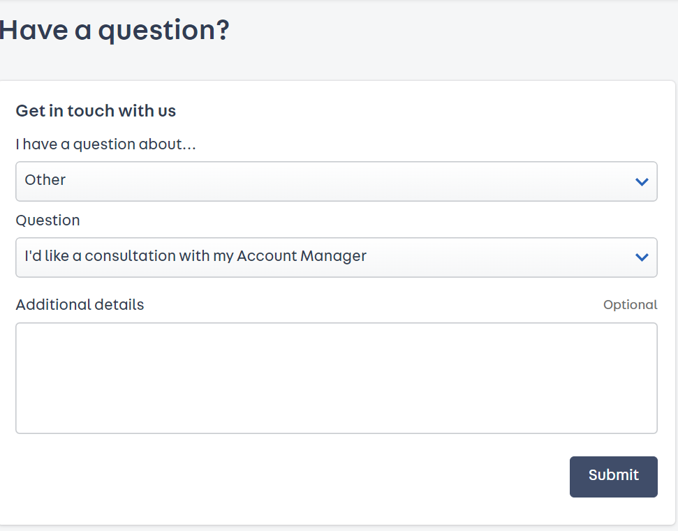 a screenshot in Portal for the form to fill out if you want to get in contact