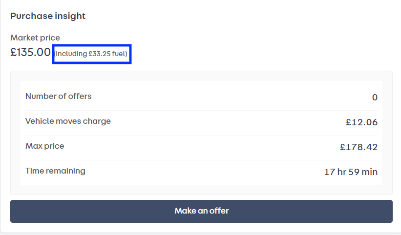 screenshot of a bid, the fuel price is circled in blue