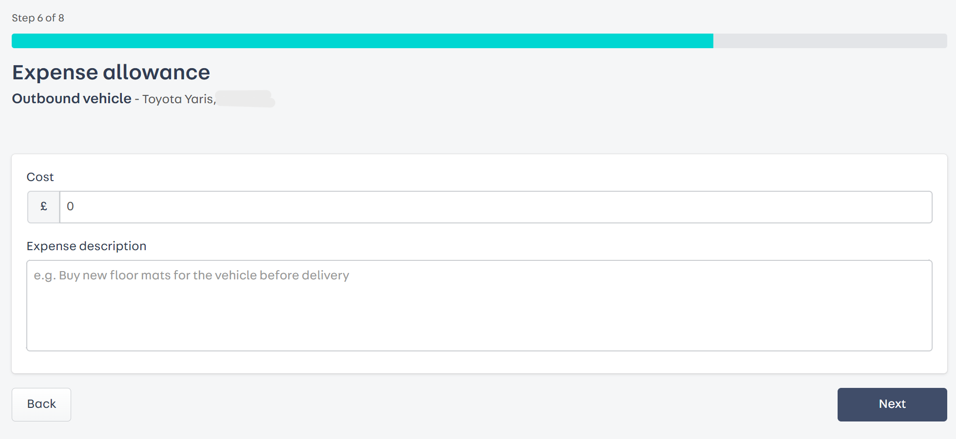 a screenshot with a section to add detials about expense allowance.