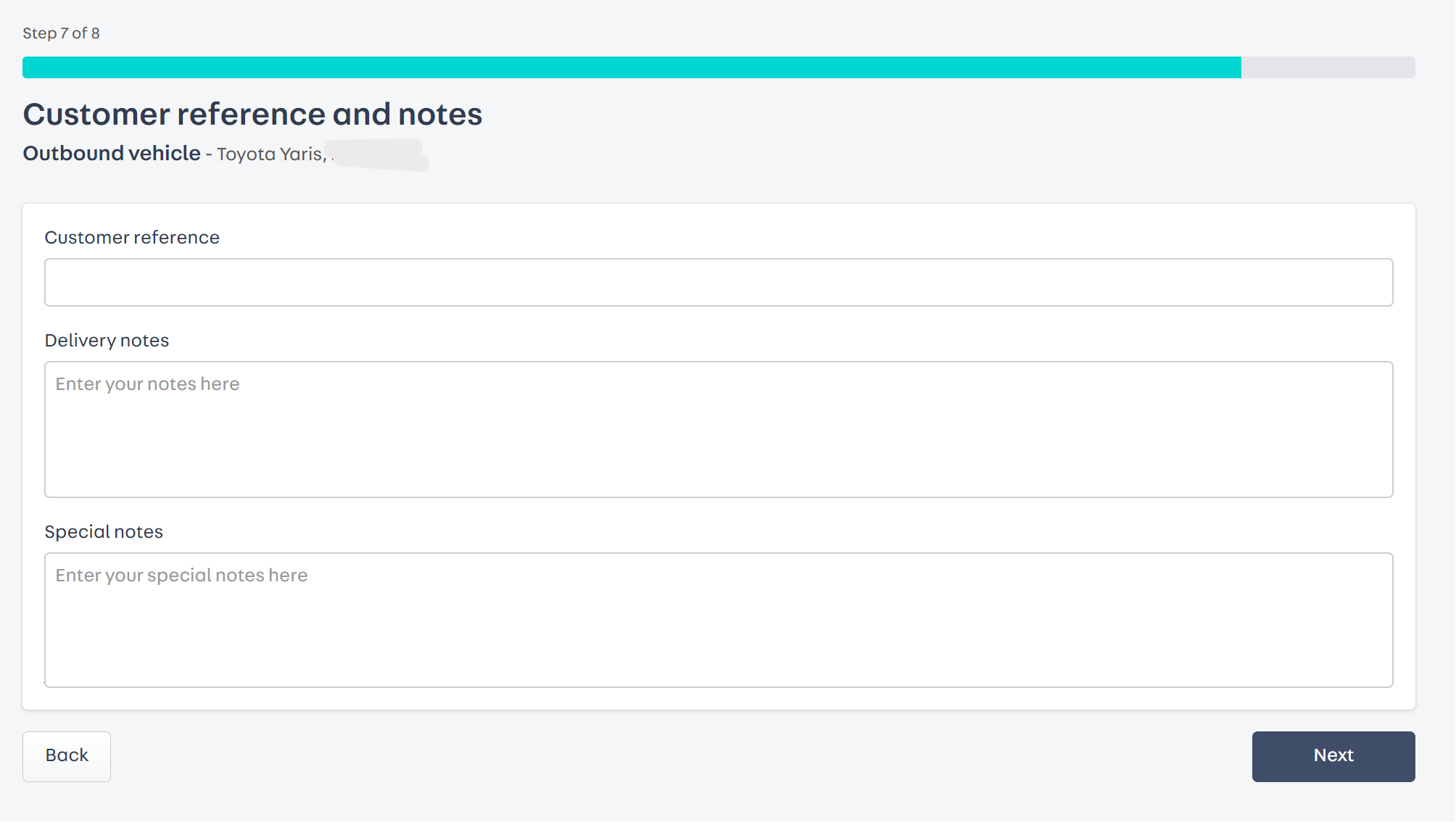 a screenshot with two sections to add special notes