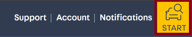 Screenshot of portal's top toolbar and the yellow search button is highlighted
