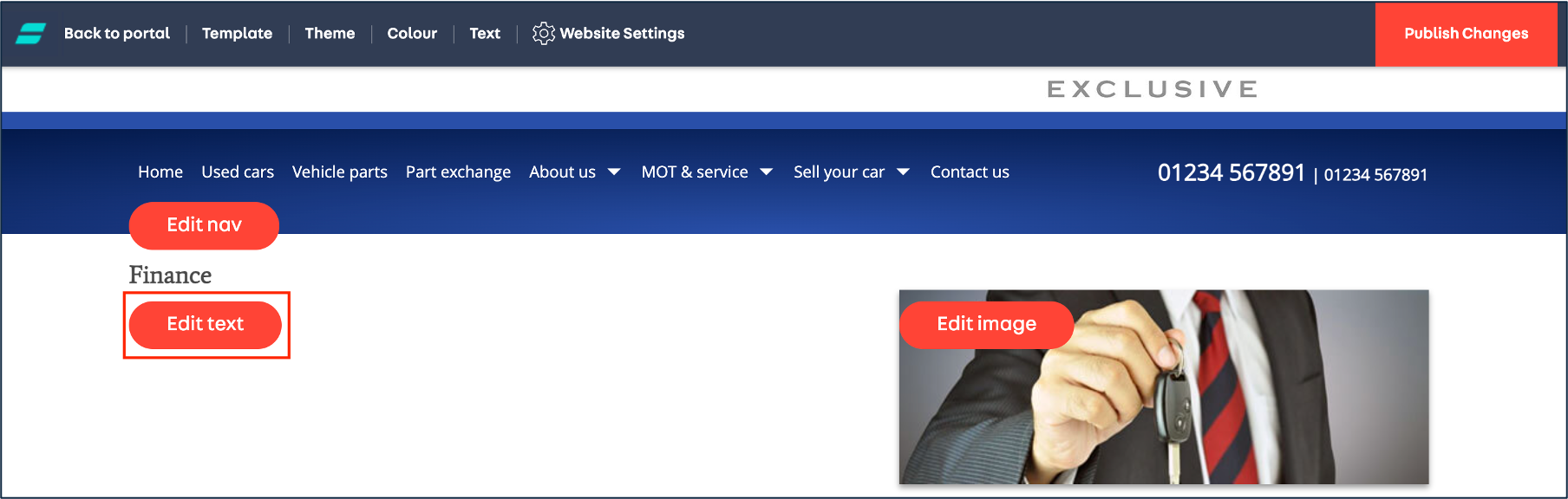 screenshot of an example webiste thorugh website manager.