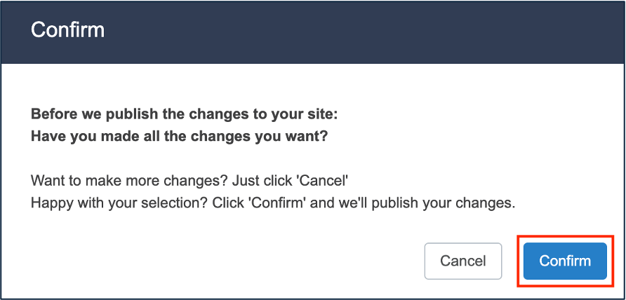 screenshot of a pop up to confirm changes