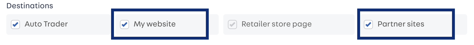 Screenshot of the advertising locations in quick edit view. My website and partner sites is highlighted