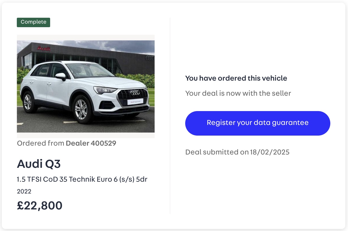 Picture of a Reserved Deal and how to submit the Data Guarantee