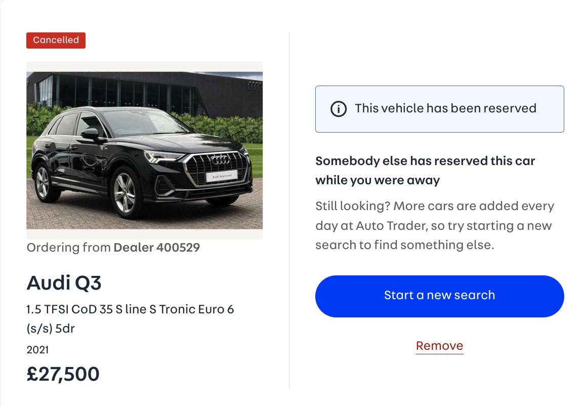 Picture of a Deal that was cancelled because the car was reserved by someone else