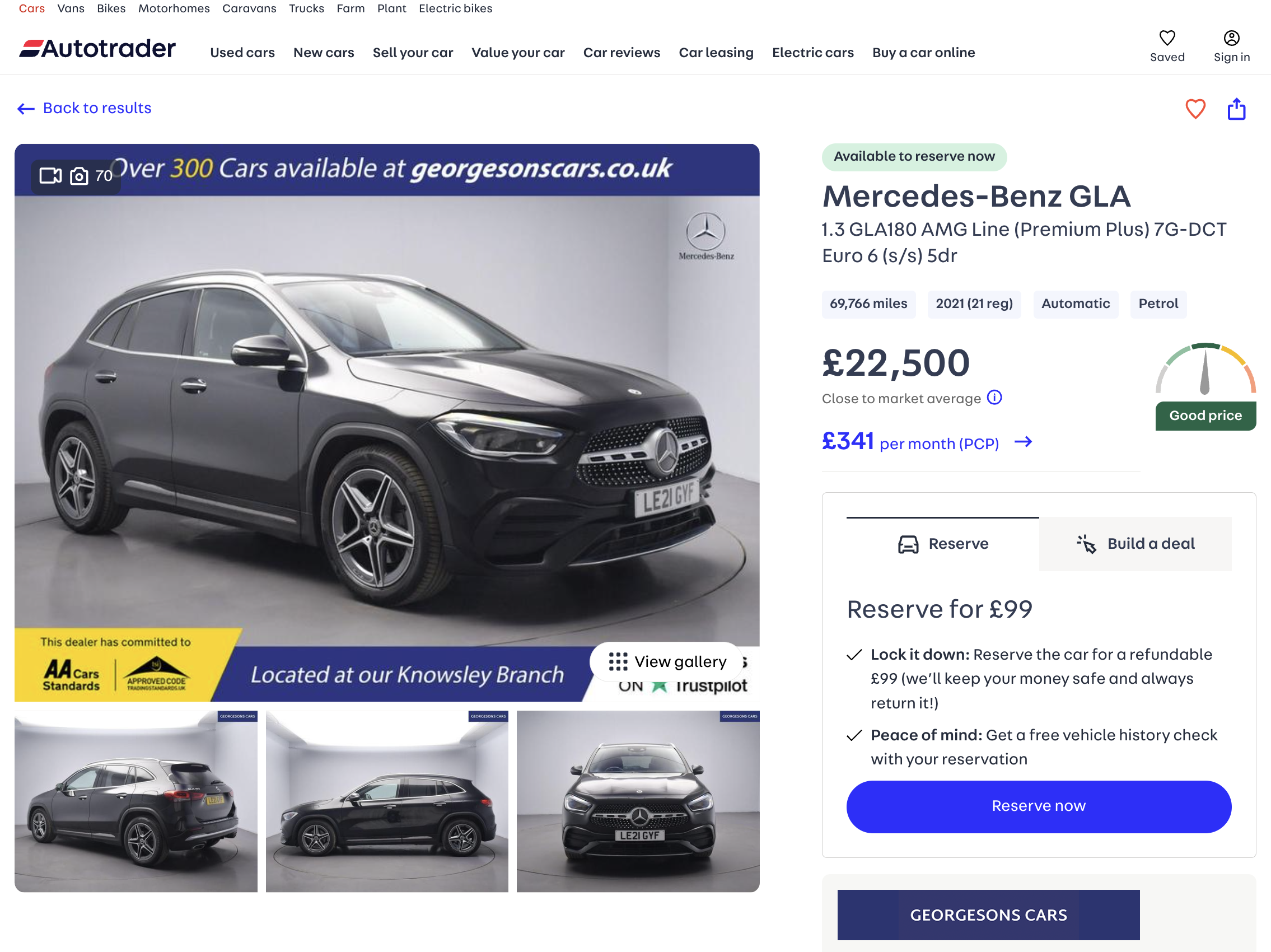 Full screenshot of an auto trader advert with the dealer builder product. The deal builder features and banner are highlighted in blue.