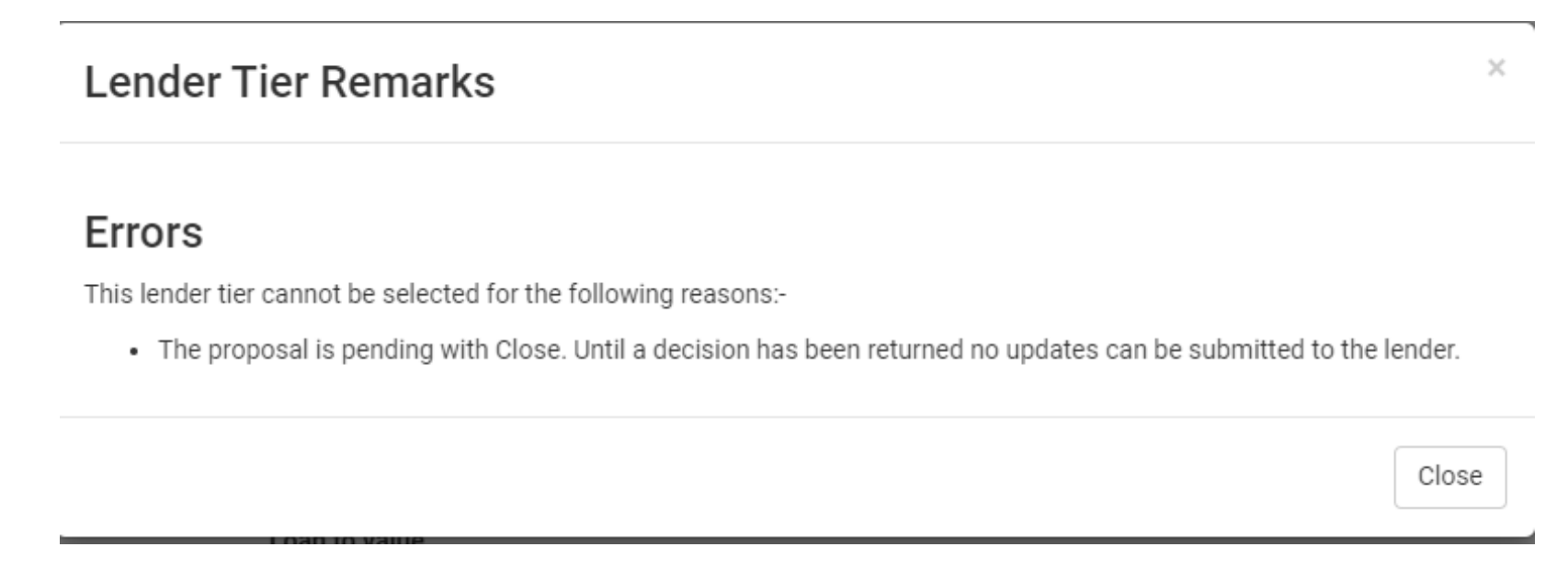 Screenshot of 'Lender tier remarks' and the error displayed