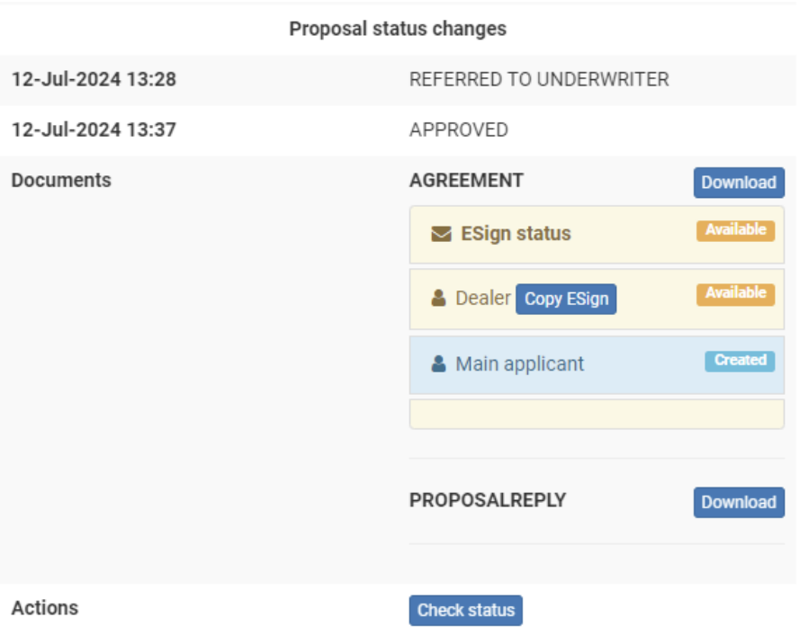 Screenshot of status change timestamps
