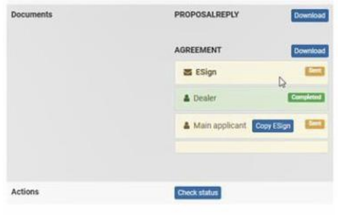 Screenshot showing the documents section of the application and where the Esign document will show