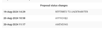 Screenshot showing 'Proposal status changes'