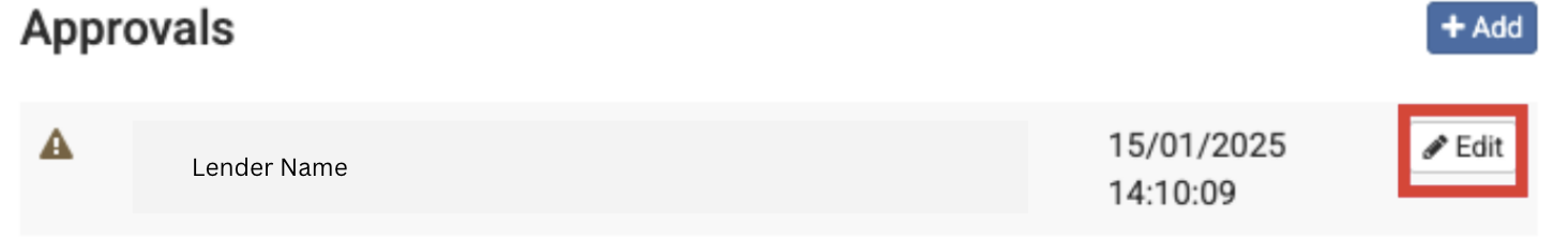 Screenshot showing where the edit button is located on the Approvals section