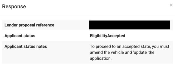 Screenshot showing the 'Response' section and the 'Applicant status notes' with notes on