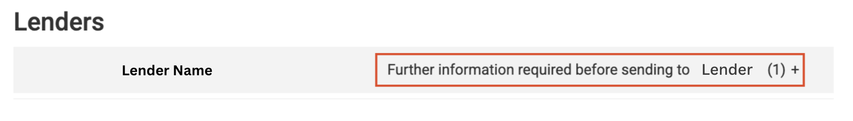 Screenshot showing the Lender section and the title of the collapsible section