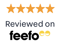 Screenshot showing a 5-star rating. It says reviewed on feefo under the rating