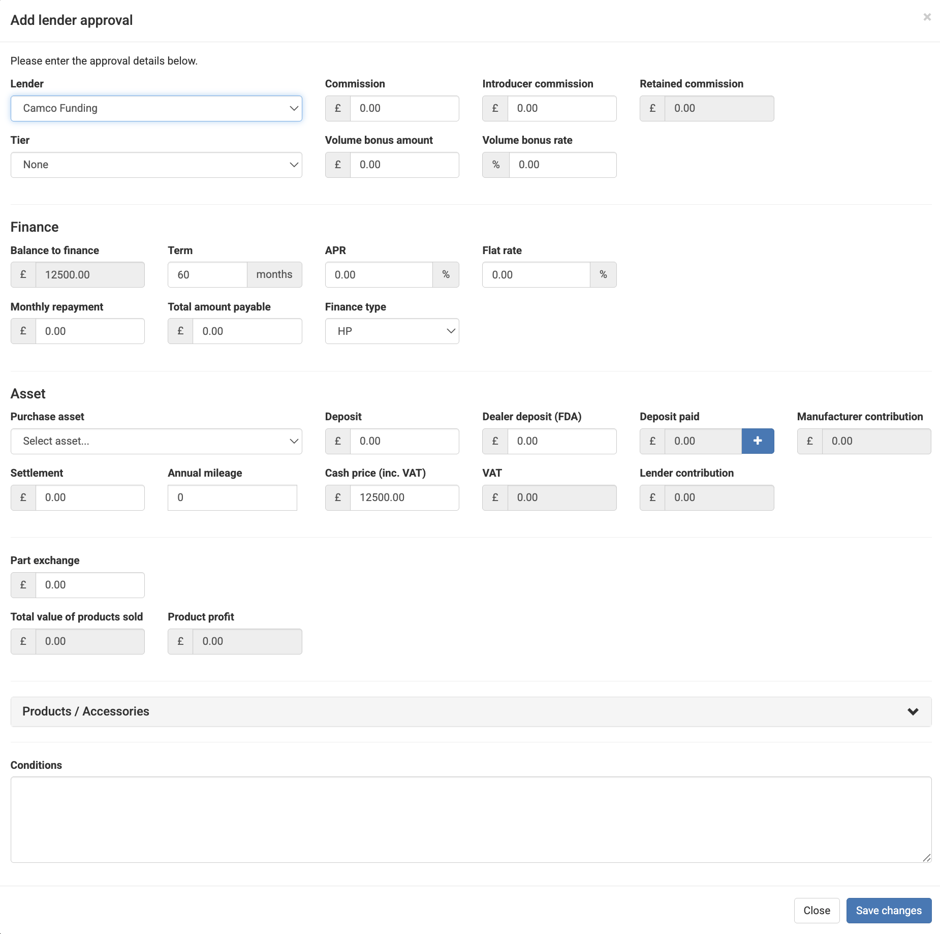 Screenshot of the Add lender approval section