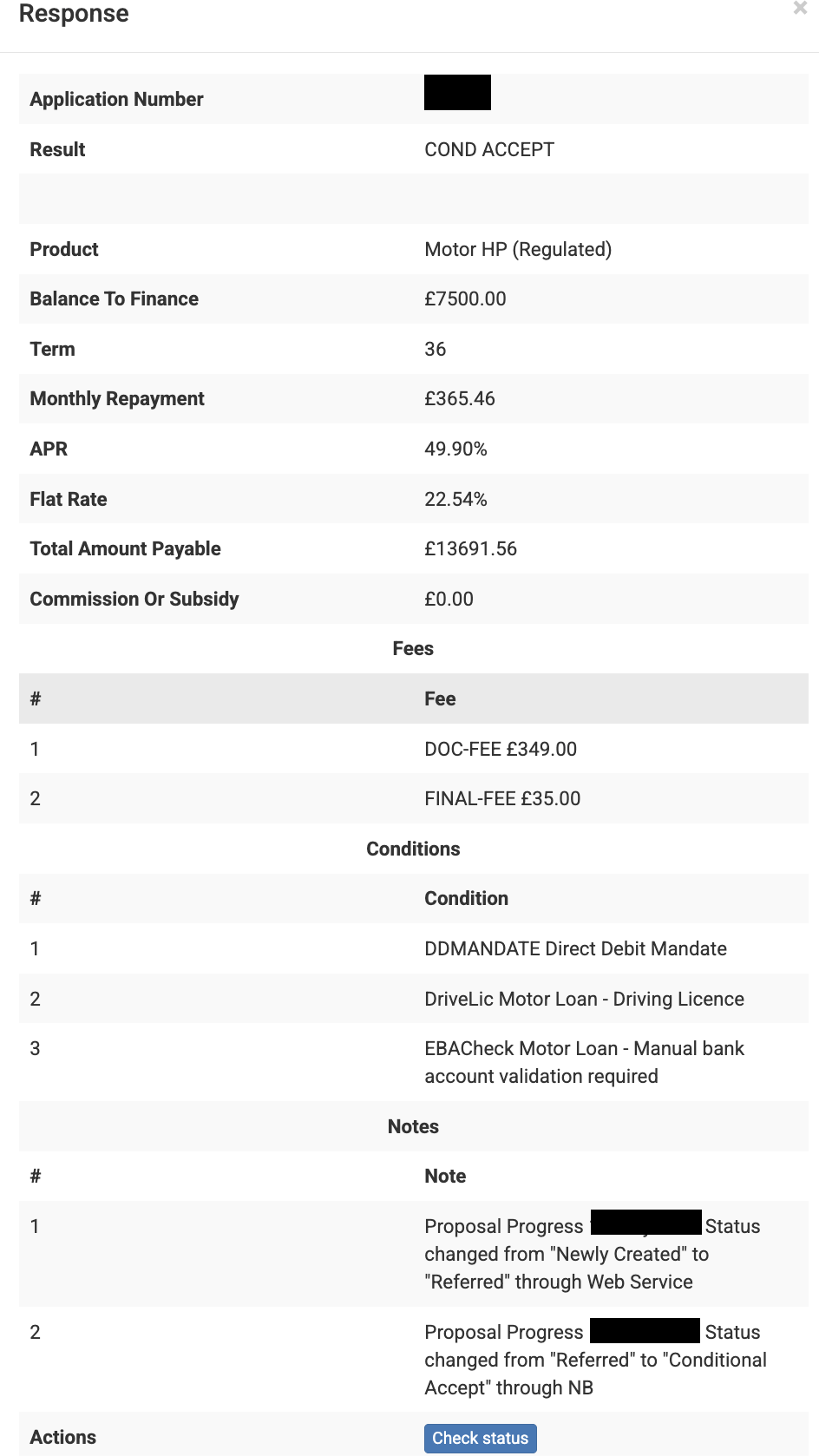 Screenshot example of the response page showing the result