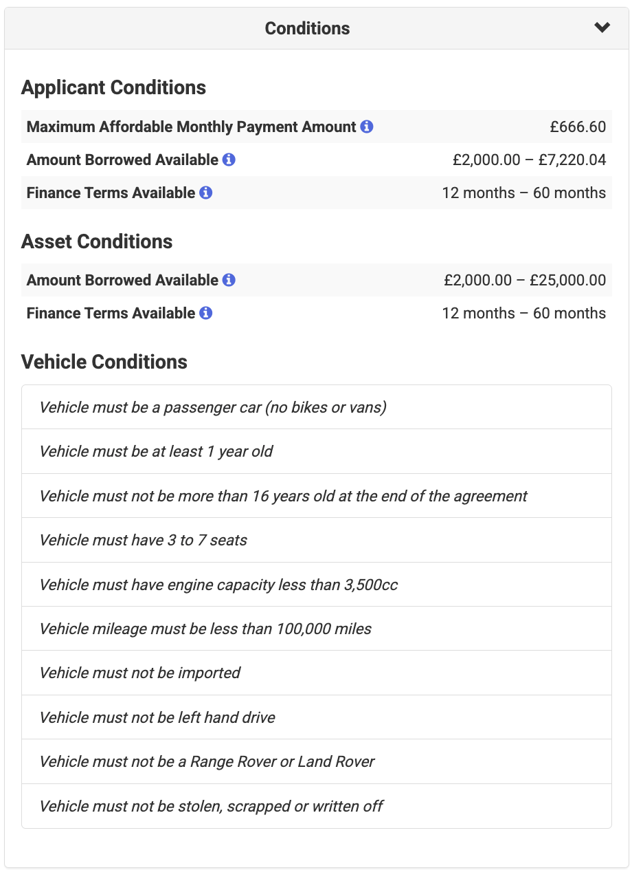 A screenshotted example of the expanded 'Conditions' tab