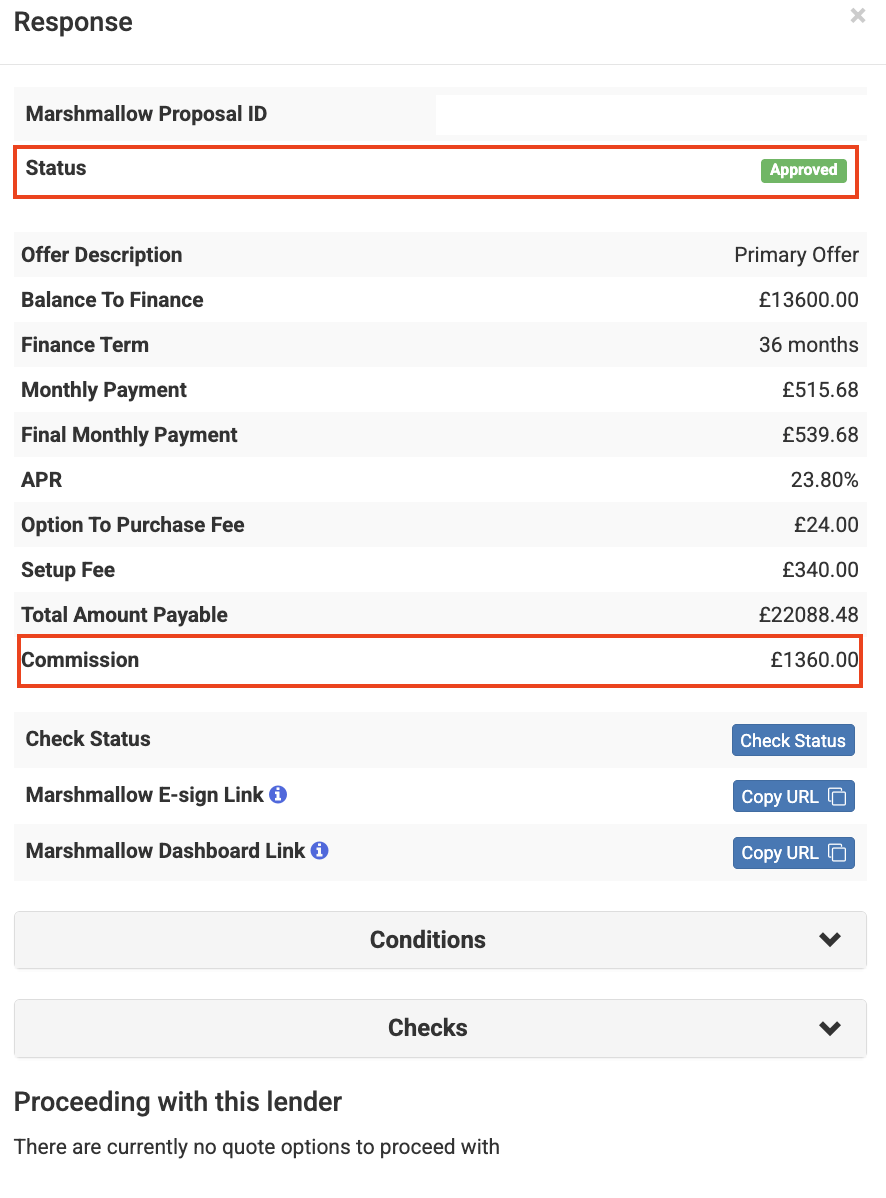 Screenshot of the 'Response' section of the application