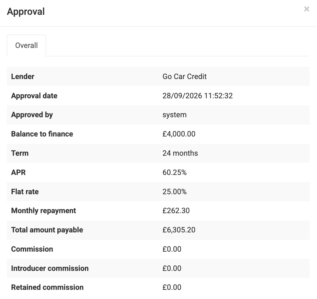 Screenshot of the approval section