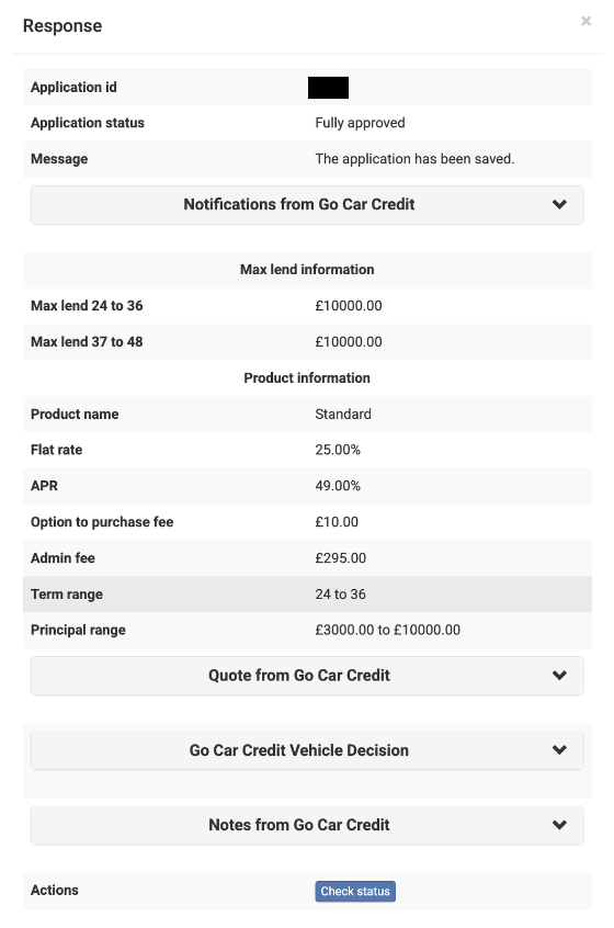 Screenshot of the response section and details inside